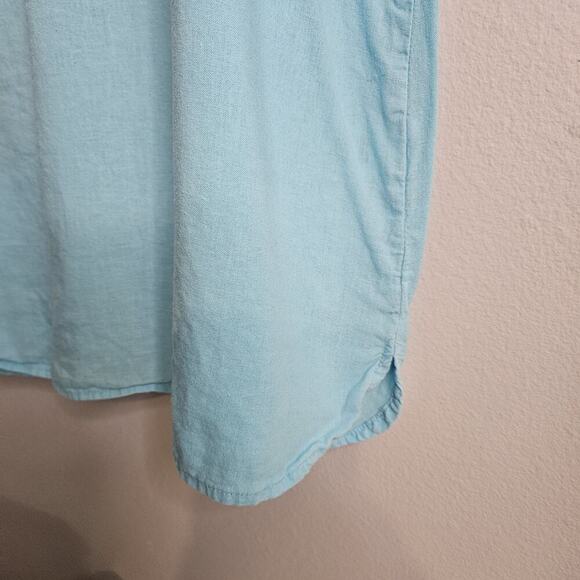 Emily Daniels Women's XL Blouse, Aqua Woven Linen Blend 3/4 Roll-tab Sleeves - Picture 6 of 12